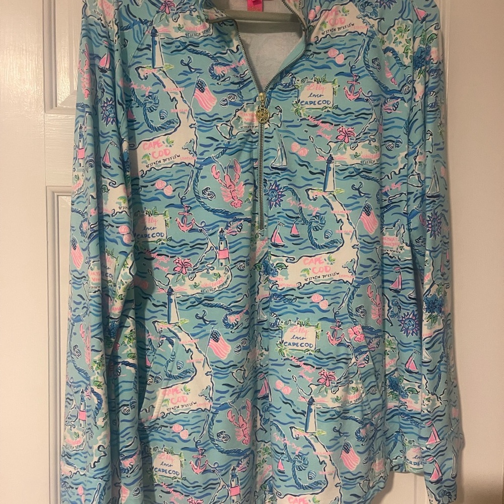 Lilly Pulitzer Blue and Pink Patterned Hoodie